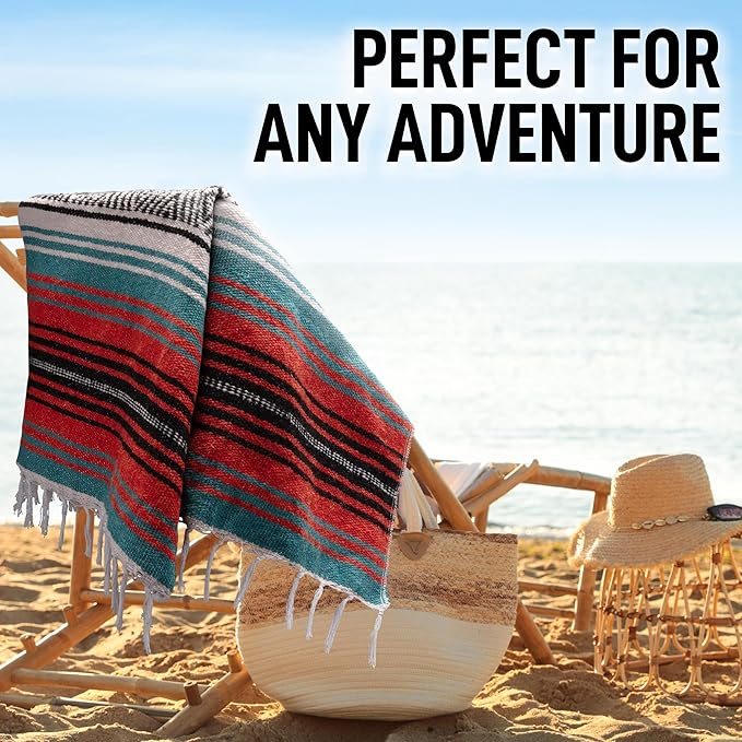 Hydration Nation Authentic Large Handwoven Mexican Blanket - Soft Yoga - Durable Serape - Lightweight Falsa Beach Camping Picnic Outdoor 70x50 - Mandarin