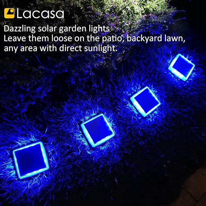 Lacasa Blue Solar Deck Lights 4 Pack Dusk to Dawn Large Battery Step Lights Big Solar Powered Waterproof Dock Lights LED Solar Lights Outdoor Garden Stair Driveway Walkway Pathway Warning Lamp