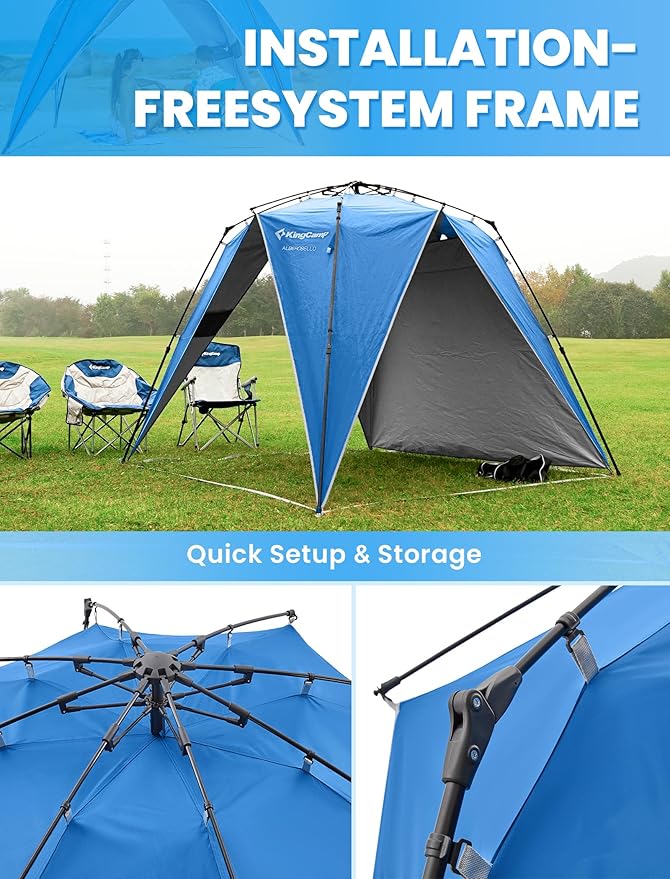 KingCamp Pop Up Canopy Beach Tent for 6-8 Person 7.9' x 7.9' Outdoor Sun Shade with Detachable Sunshade for Camping Beach Garden &amp Backyard