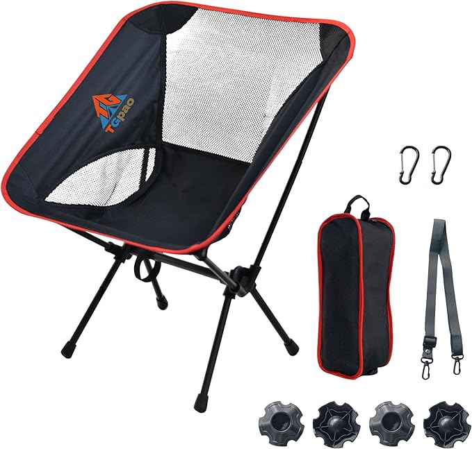 Lightweight Backpacking Folding Chair with Carry BagStable and Sturdy Camping Chairs with Back Support Fishing Hiking and Beach Activities (Low backrest Black and red S)