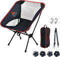 Lightweight Backpacking Folding Chair with Carry BagStable and Sturdy Camping Chairs with Back Support Fishing Hiking and Beach Activities (Low backrest Black and red S)