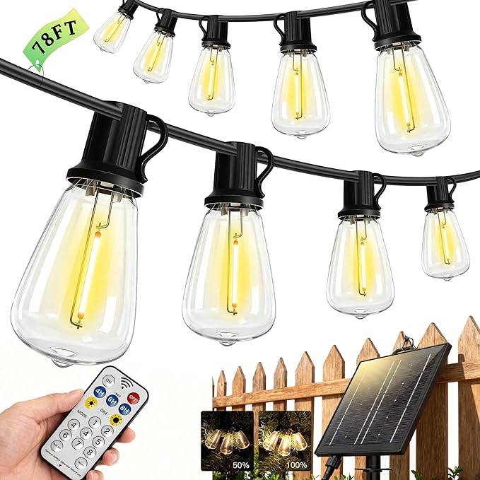 78(72+6) FTSolar String Lights Outdoor IP65Waterproof Garden LightUSB &amp Solar ChargingWith Remote And 36+2 LED Shatterproof Bulb 8 Light ModesDimmable solar lightsDecoration For Camping Backya
