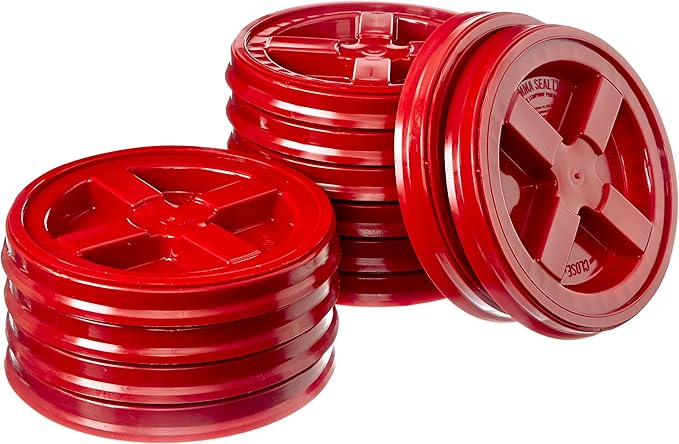 Gamma Seal Lids for 3.5 5 6 and 7 Gallon Buckets – Pack of 12 Red – Food Grade BPA Free Reusable Lids Made in USA
