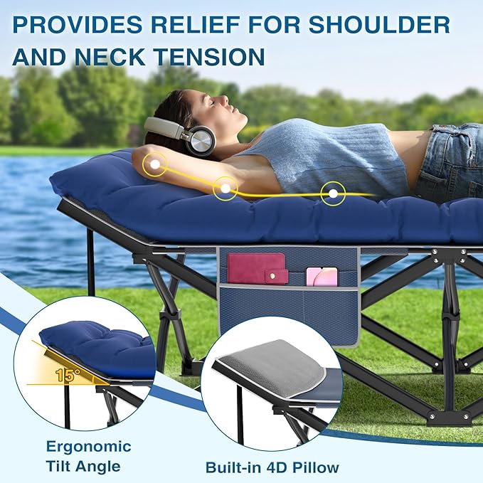 ZENPETIO Oversized XXL Folding Camping Cot Heavy Duty Sleeping Cot for Adults with Mattress and Pillow Portable Cot Bed with Carry Bag for Outdoor Camp Travel Home Guest Office 78x32x18