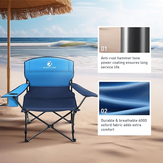 ALPHA CAMP Low Folding Camping Chair Portable Beach Chair with Cup Holder Storage Bag Carry Bag Lightweight Lawn Chair for Outdoor Concert Picnic Travel Support 300lbs