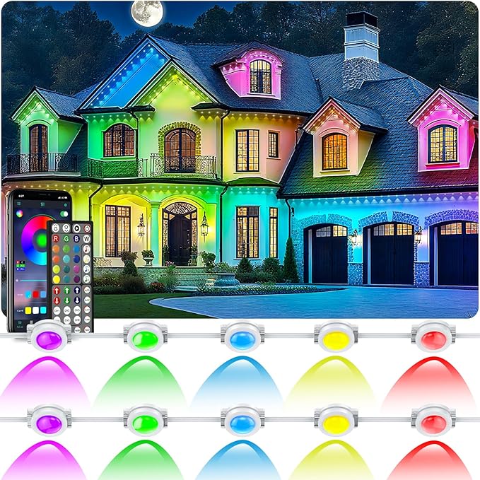 400Ft Permanent Outdoor Lights for House Waterproof IP67 LED Eave Lights with App/Remote Control Outdoor Permanent led Lighting for House Roof DecorChristmasPartyAll Holiday and Daily