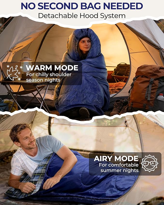 Sportneer 0 Degree Sleeping Bag for Cold Weather XL Winter Sleeping Bag for Adults Flannel Lined Camping Sleeping Bag 32°F–59°F Rated 87 x 33.5 4.4 lbs Detachable Hood Compression Sack