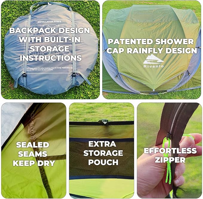 4/6 Person Easy Pop Up Tent Waterproof Automatic Setup2 Doors-Instant Family Tents for Camping Hiking &amp Traveling