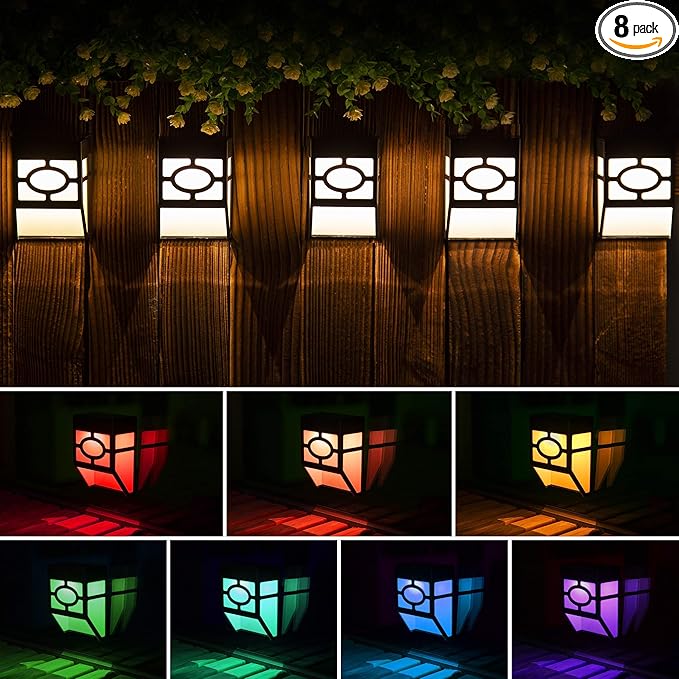 Solpex Solar Deck LightsSolar Fence Lights 2 Modes Christmas Decoration LightsUnique Pattern Waterproof Automatic Outside Deck Patio Stairs Yard Steps Path &amp Driveway (RGB &amp Black 8-