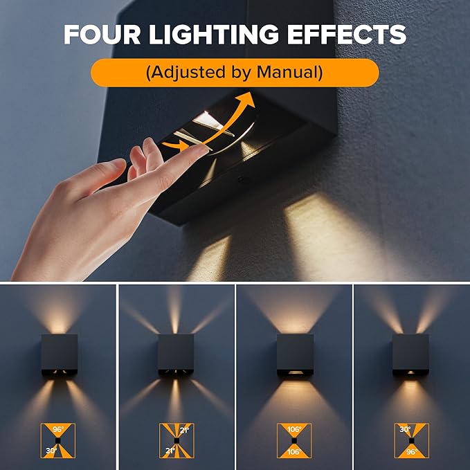 LUTEC 4-Pack LED Up &amp Down Modern Wall Lamp Aluminum Anti-Rust Outdoor Indoor Wall Sconce 10W 3000K Warm White Adjustable Exterior Wall Light Waterproof for Porch Patio Garden Bedroom-Black