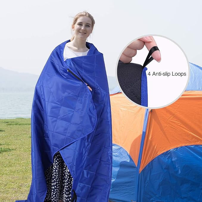 REDCAMP Large Waterproof Stadium Blanket for Outdoor Sports Soft Warm Fleece Camping Blanket Windproof for Cold Weather 79x 59Blue