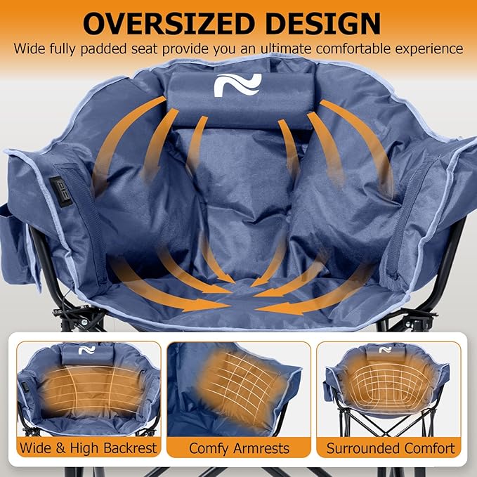 LILYPELLE Oversized Heated Camping Chair Patio Lounge Chairs with 3 Heat Levels Portable Folding Heated Chair Round Moon Saucer Folding Lawn Chair Outdoor Chair for Camping Lounge Patio