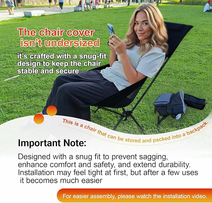 IEJ High Back Camping Chair Ultra-Lightweight Compact Folding Backpacking Chair for Adults with Carry Bag Quick Setup for Outdoor Camping Beach &amp Hiking Travel-Black