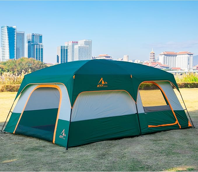 KTT Extra Large Tent 10-12-14 Person(A)Family Cabin Tents2 Rooms3 Doors and 3 Windows with MeshStraight WallWaterproofDouble LayerBig Tent for OutdoorPicnicCampingFamily Gathering