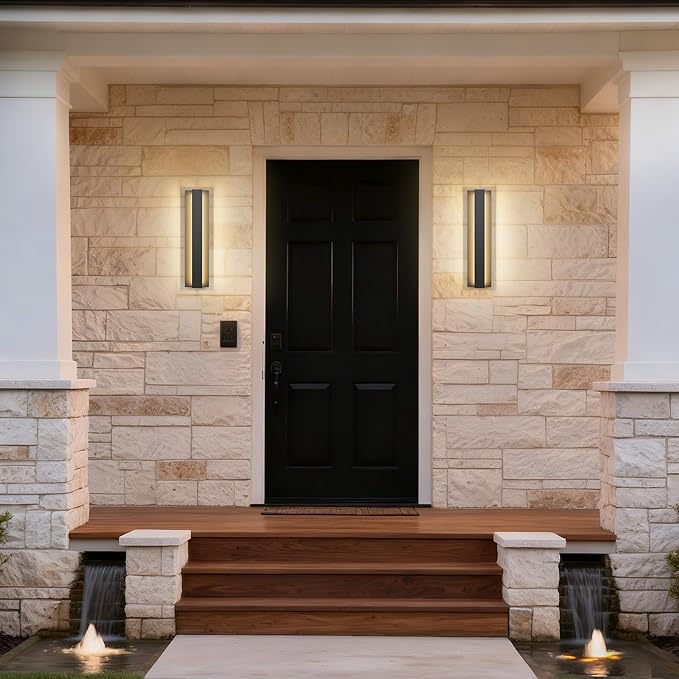 LamQee 18.5 Inch Modern Outdoor Wall Lights Exterior Lighting Fixtures 3000K 12W LED Contemporary Outdoor Wall Sconce Matte Black Outside Wall Mount Lights for House Garage Porch Patio Front Door