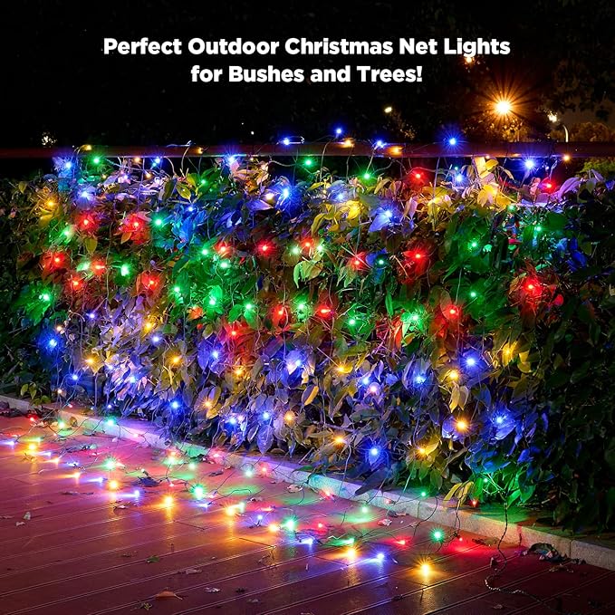 Led Net Lights Christmas Lights Outdoor 200Leds 9ftx6ft Upgraded Multicolor Christmas Net Lighting Waterproof 5mm LED Wide Angle Outdoor Indoor Mesh Net Light for Trees Bushes Shrubs Decorations