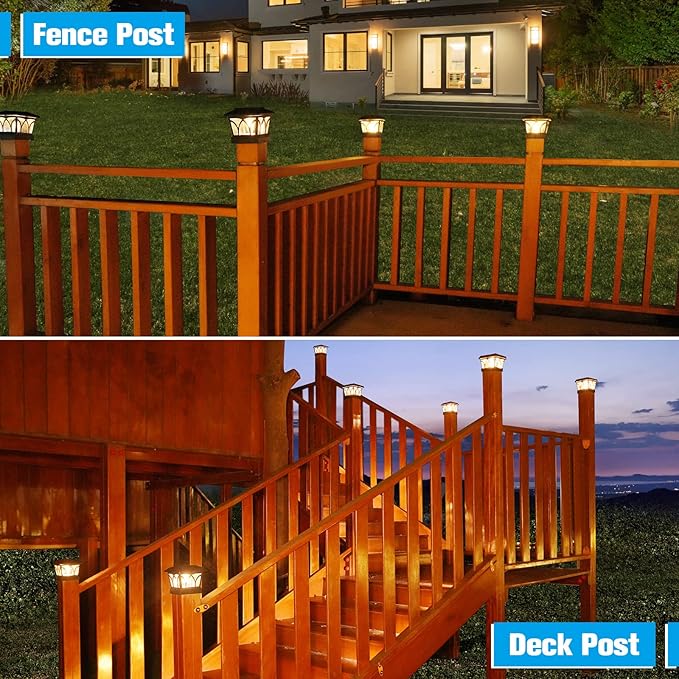 VOLISUN Solar Post Cap Lights Outdoor 8Pack with Edison LED Bulbs 2 Brightness Setting Fence Post Lights Solar Powered for Garden Fence Deck Mailbox Yard Porch Fits 4x4 6x6 Posts(Slate Black)