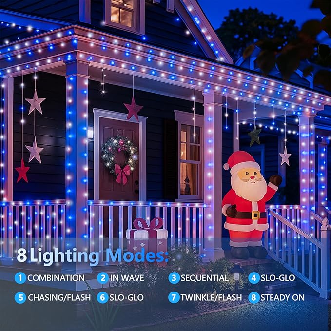 Extra-Long 144FT Solar String Lights for Outside 2 Pack 400LED Solar Fairy Lights Outdoor Waterproof Copper Wire with 8 Modes Solar Powered Twinkle Lights for Tree Party Xmas Decor (Blue and White)