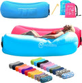 Nevlers Blue &amp Pink Inflatable Lounger 2 Pack | 210T Polyester Air Couch | No-Pump Inflatable Couch | Blow Up Chair Set w/ 450 lbs. Capacity Pockets &amp Carry Bags for Use as Beach Accessories