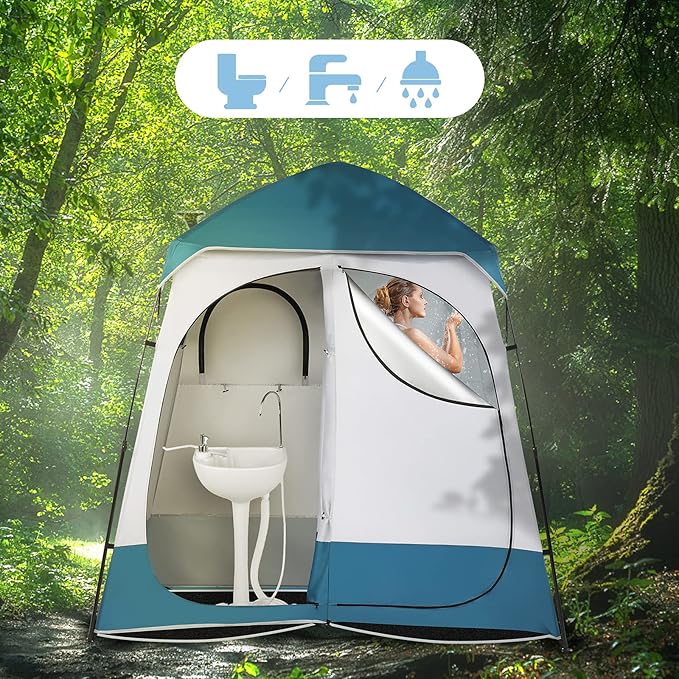 2 Room Shower Tent 7.5 FT Instant Pop Up Shelter with Carrying Bag Privacy Changing Room Tent for Portable Toilet Easy Setup Perfecr for Camping Dressing Outdoor or Indoor