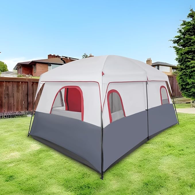 8-12 People Capacity Camping Tent Portable Outdoor Tents with 2 Rectangular Zipper Doors Floor Mount Camping Tent with Carrying Bag for Parks Backyards Out Camping Picnics