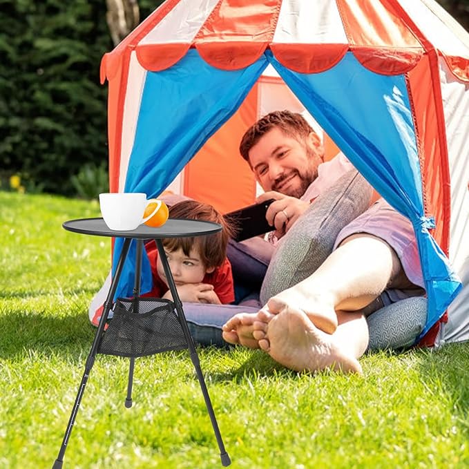 YARNOW Portable Camping Folding Table Adjustable Height Aluminum Alloy Round Table with Mesh Storage Bag Lightweight Outdoor Picnic and Hiking