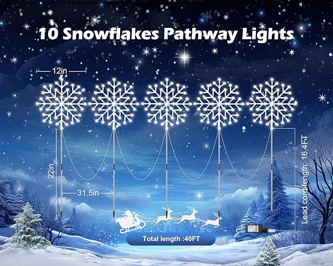 Brightown Snowflake Lights Outdoor 10 Large Snowflake Christmas Pathway Lights Outdoor Christmas Decorations Yard Sidewalk Walkway Driveway Marker Stake Multicolor