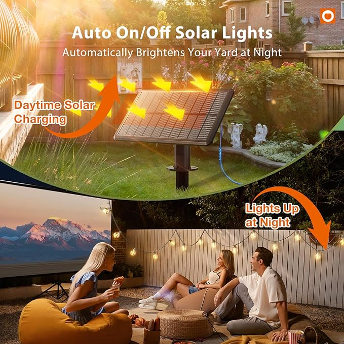 addlon 25FT Solar Powered Outdoor String Lights Waterproof with Remote G40 Solar Powered String Lights with 13 LED Shatterproof Bulbs 3 Light Modes Dimmable Solar Lights for Outside Bistro Cafe
