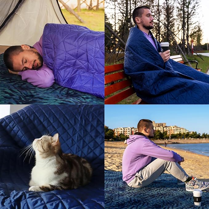 Large Outdoor Waterproof Blanket Extra Thick Fleece Stadium Blanket for Camping Car Pet Picnics - Windproof Wearable Machine Washable 80 x 58 (Jungle)