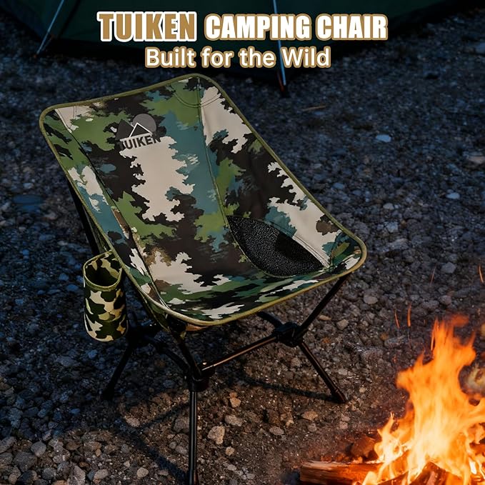 Ultralight Camping Chair Backpacking Chair Portable Camp Chair with Cup Holder &amp Storage Bag Lightweight Compact Folding Chair for Hiking Travel Picnic Mountaineering (Camo)