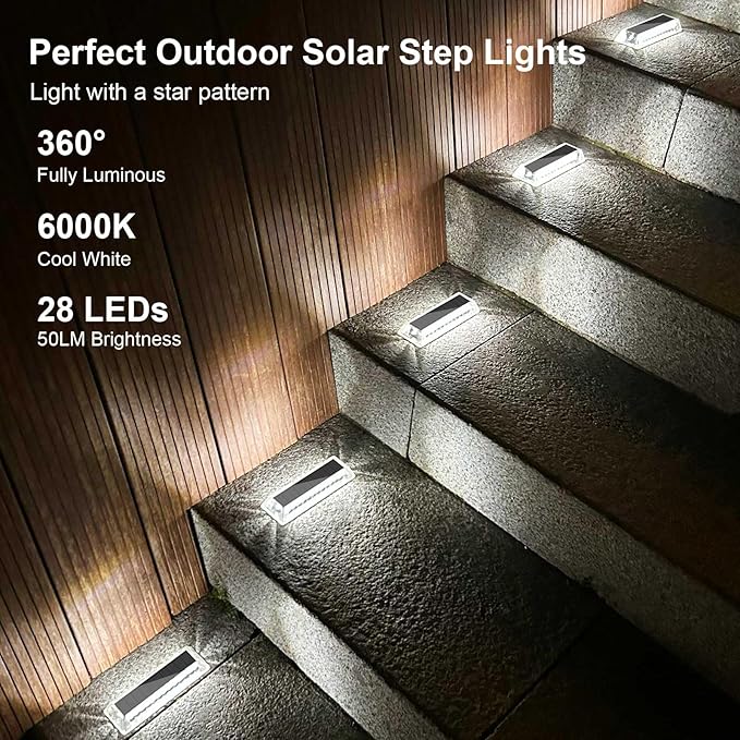 Lacasa Solar Deck Lights Solar Light Outdoor Waterproof IP68 8 Pack Solar Powered Pathway Yard Driveway Step Landscape Lights LED Lighting 50LM for Garden Path Walkway Stair Patio Cool White 6000K