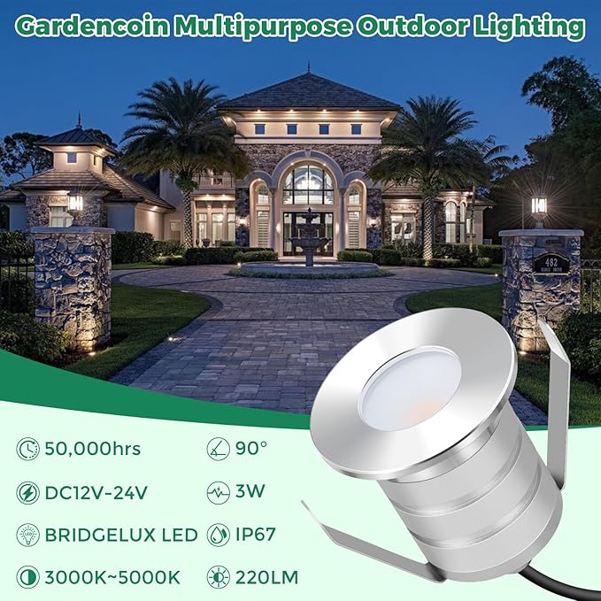 Gardencoin Outdoor Recessed LED Lights Heavy Duty Soffit and Deck Lighting Flush Mount 12-24V Low Voltage Landscape In Ground Well Light Underwater Pond Light Dimmable Widely Used 6pack
