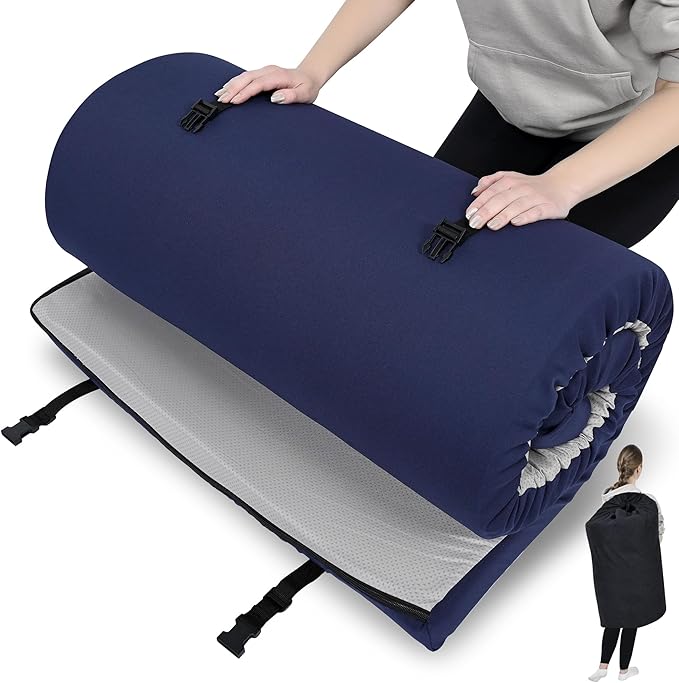 Memory Foam Roll-Up Camping Mattress with Water Resistant Zipper Cover Foldable and Portable for Camping RV Bunk Tent Guest Bed Outdoor and Dorm
