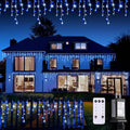 JMEXSUSS Blue&ampWhite Icicle Lights - 38.8FT 400 LED Icicle String Lights with Remote for Indoor/Outdoor House Bedroom Fireplace Birthday Christmas Decorations