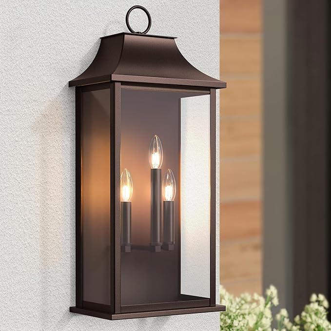 Dusk to Dawn Outdoor Wall Lights 3-Light Oil Rubbed Bronze Exterior Lighting Fixtures 25.3 Large Outdoor Wall Sconce Waterproof Outside Wall Lantern for Porch Patio Garage