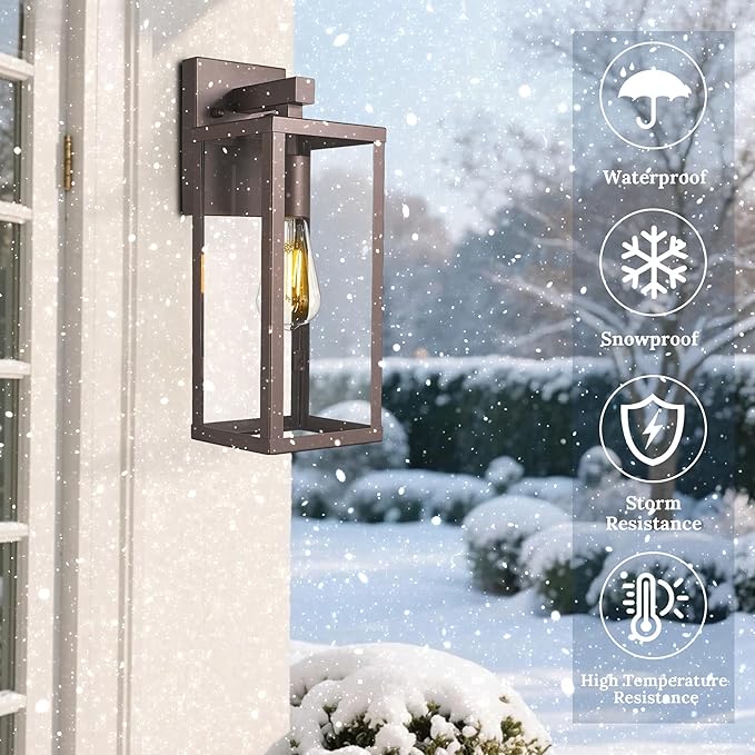 Outdoor Wall Light with Clear Glass Anti-Rust Exterior Wall Sconce Weather Resistant Outdoor Lantern Exterior Lighting for Porch Patio Garage Entryway (Oil-Rubbed Bronze 15.5Height-2 Pack)