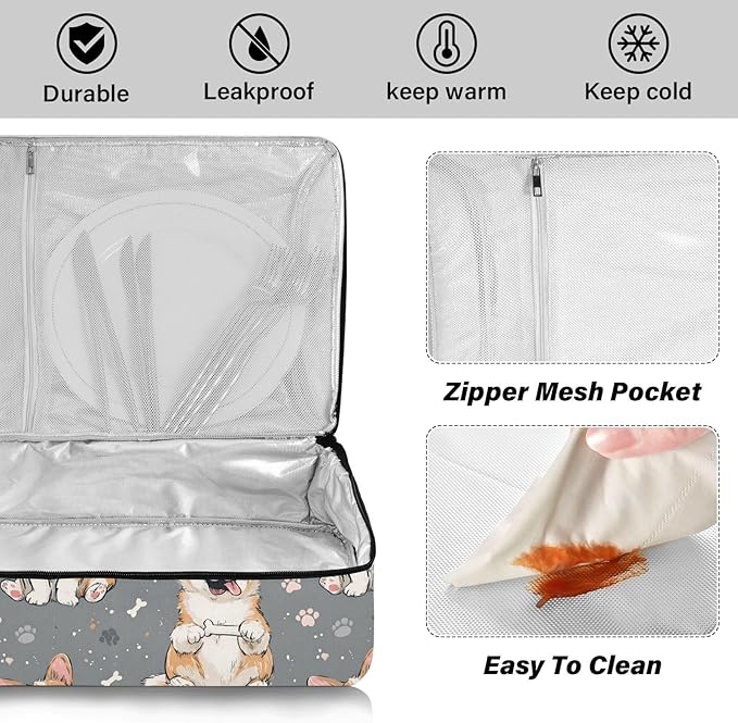 Casserole Carrier Cute Cartoon Dog FaceInsulated Casserole Carrier for Hot or Cold Food Thermal Lunch Tote for Potluck Parties Picnic Beach Fits 9 x 13 Inches Baking Dish
