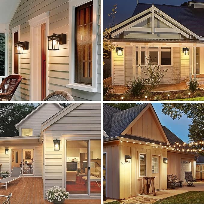 2 Pack Porch Lights with GFCI Outlets Dusk to Dawn Outdoor Lighting Exterior Light Fixtures Wall Mount Waterproof Alunmium Wall Sconces for House Patio Garage Front Door 9W LED Bulbs Included(ORB)