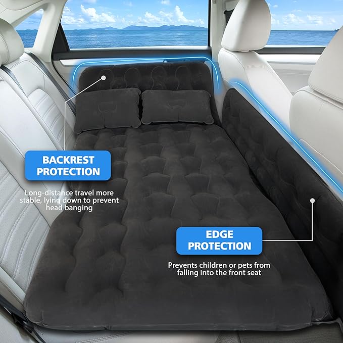 Inflatable Car Air Mattress Car Air Mattress SUV Air Mattress Car Mattress Back Seat Inflatable Bed Portable Foldable Car Air Bed SUV Sleeping Pad Car Bed Mattress Inflatable Car Mattress -BLACK
