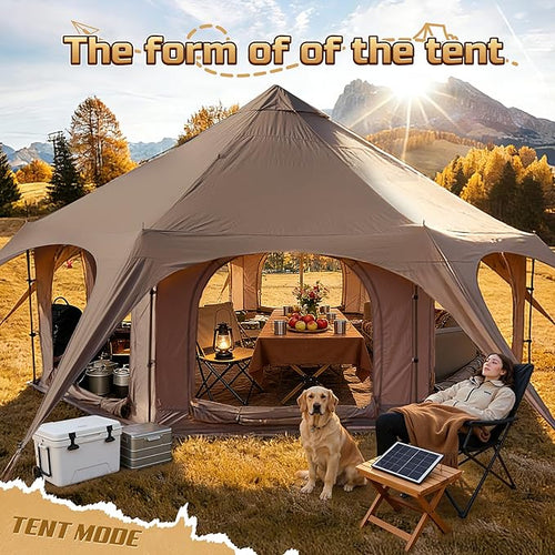 16.5ft Canvas Bell Tent Large Yurt Tent with Stove Jack for Camping &amp Glamping 55 High Walls Maximum Space Waterproof 4 Season Hot Tent with 8 Mesh Windows &amp Removable Floor