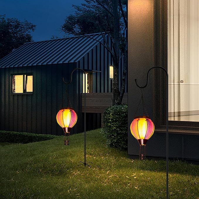 Solar Hot Air Balloon Lantern with Flame Outdoor Lights Solar Lantern Gardening Gifts for Mom Grandmom Hanging Hot Air Balloon Lights Outdoor Waterproof Decor for Patio