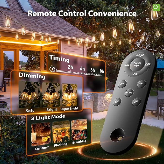 KYY 198FT(192+6) Solar String Lights Outdoor Waterproof with USB Charging &amp Remote Dimmable &amp Timable Solar Powered Patio Lights with LED Shatterproof Bulbs for Deck Backyard Porch Garden Ca