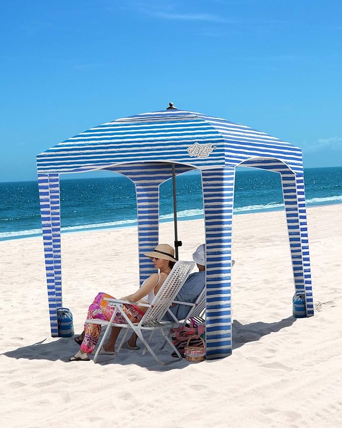 Qipi Beach Cabana - Easy to Set Up Canopy Waterproof Portable 6' x 6' Beach Shelter Included Side Wall Shade with UPF 50+ UV Protection Ultimate Sun Umbrella - for Kids Family &amp Friends