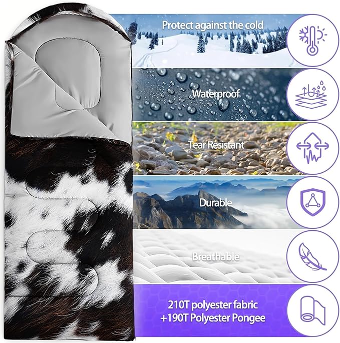 Sleeping Bags for Adults and Kids3D Printing Camping Sleeping Bag for Girls Boys Lightweight Waterproof Cold/Warm 3-SeasonOutdoor Travel with Compression Bags