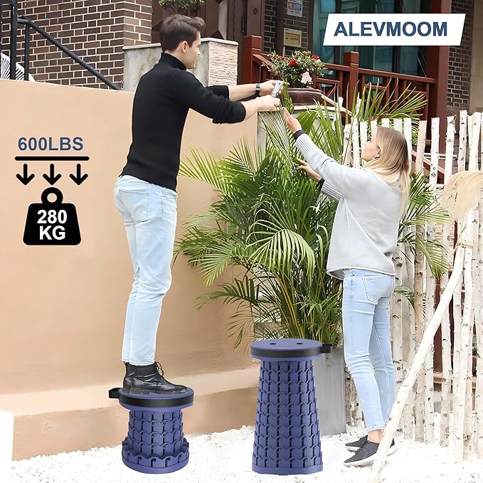 ALEVMOOM 2026 Upgraded 18.1 Collapsible Stool with Cushion &amp Carry Bag 600lbs Max Weight Portable Telescoping Stool More Sturdy Lightweight Retractable Seat Folding Chair for Camping &amp Outd