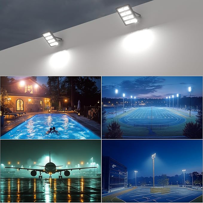 Upgrade 500W LED Flood Light Outdoor 75000Lm Led Stadium Light with Adjustable Bracket IP65 AC100-277V Commercial Area Lighting with Plug for Backyard/Basketball Court-2Pack