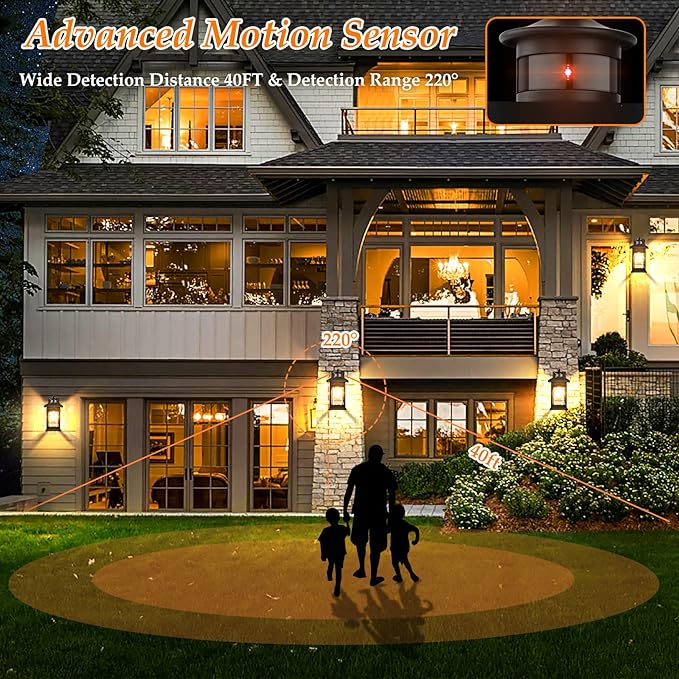 Motion Sensor Outdoor Wall Lantern Updated Dusk to Dawn Outdoor Lighting Exterior Light Fixtures Black Porch Lights &amp Outside Wall Sconces with Water Rippled Glass for Patio Garage Entryway Hou
