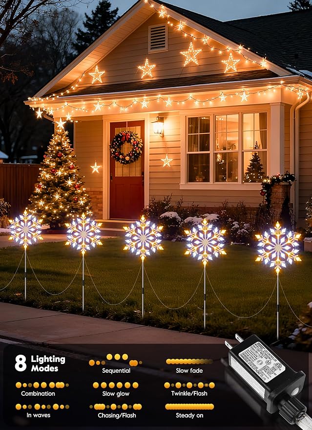 Brightown Star Christmas Pathway Lights Outdoor Christmas Decorations Yard Sidewalk Walkway Driveway Marker Stake