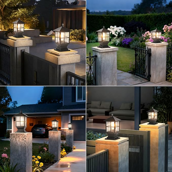 SLAWA Outdoor Post Light Fixture Modern Outdoor Column Lights IP54 Waterproof Aluminum Pillar Lights Outdoor Lighting for Yard Garden Patio Path with Clear Glass Shade