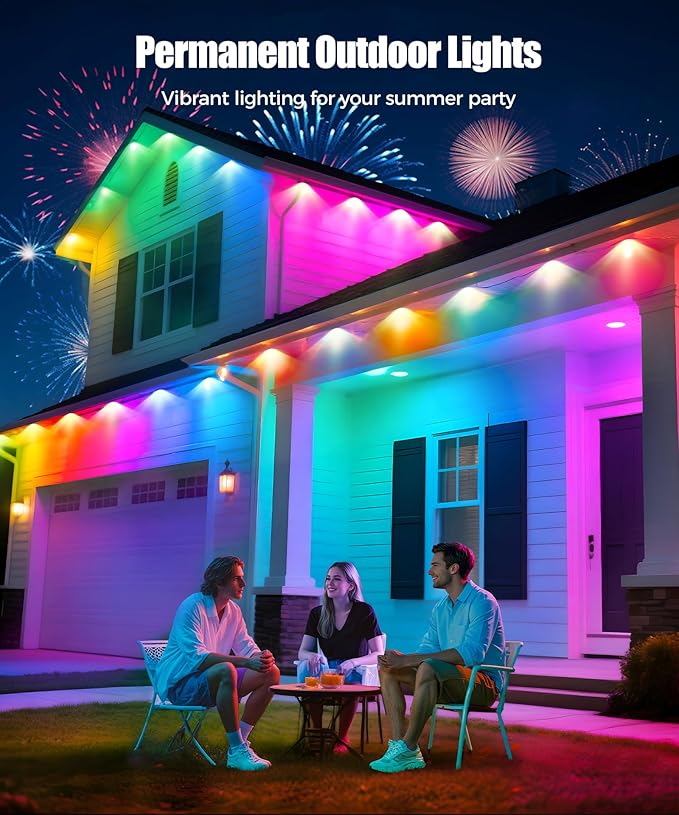 POOFZY Permanent Outdoor Lights for House49ft RGB+IC Smart Outdoor Decor 50 Scene ModesApp/Remote ControlIP67 Waterprooffor ChristmasHalloweenDaily &amp Holiday Party DecorHouse Roof Lighting